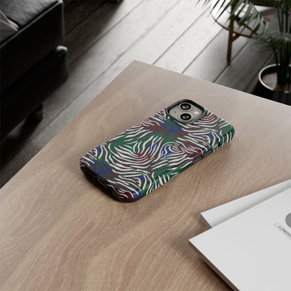 Zebra Camo Tough Phone Case – Green & Blue Animal Print Protective Cover