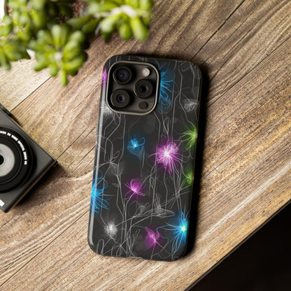 Neon Floral Tough Phone Case — Glow Flower Protective iPhone Cover