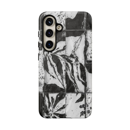 Monochrome Tile Floral Tough Phone Case