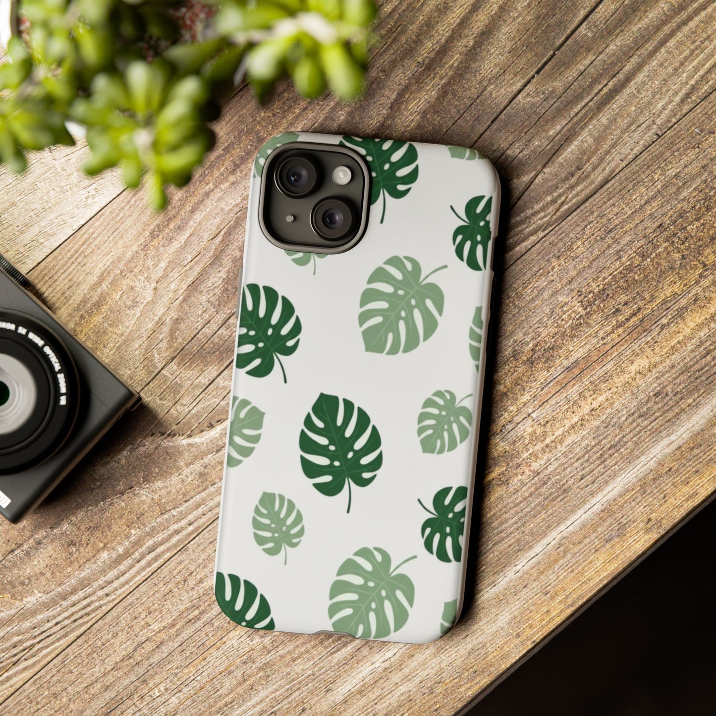 Monstera Leaf Tough Phone Case – Tropical Green Palm Pattern Protective Cover