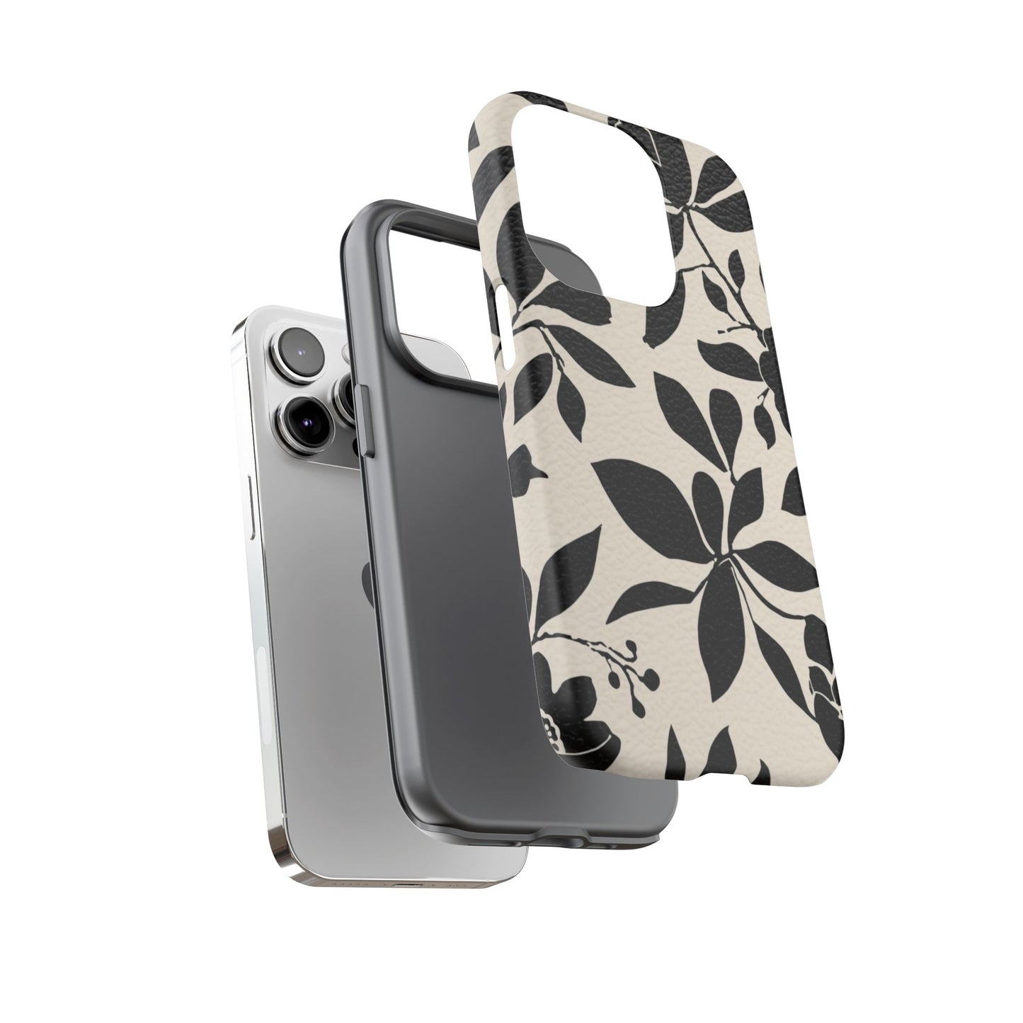 Black Floral Pattern Phone Case — Monochrome Botanical Tough Case