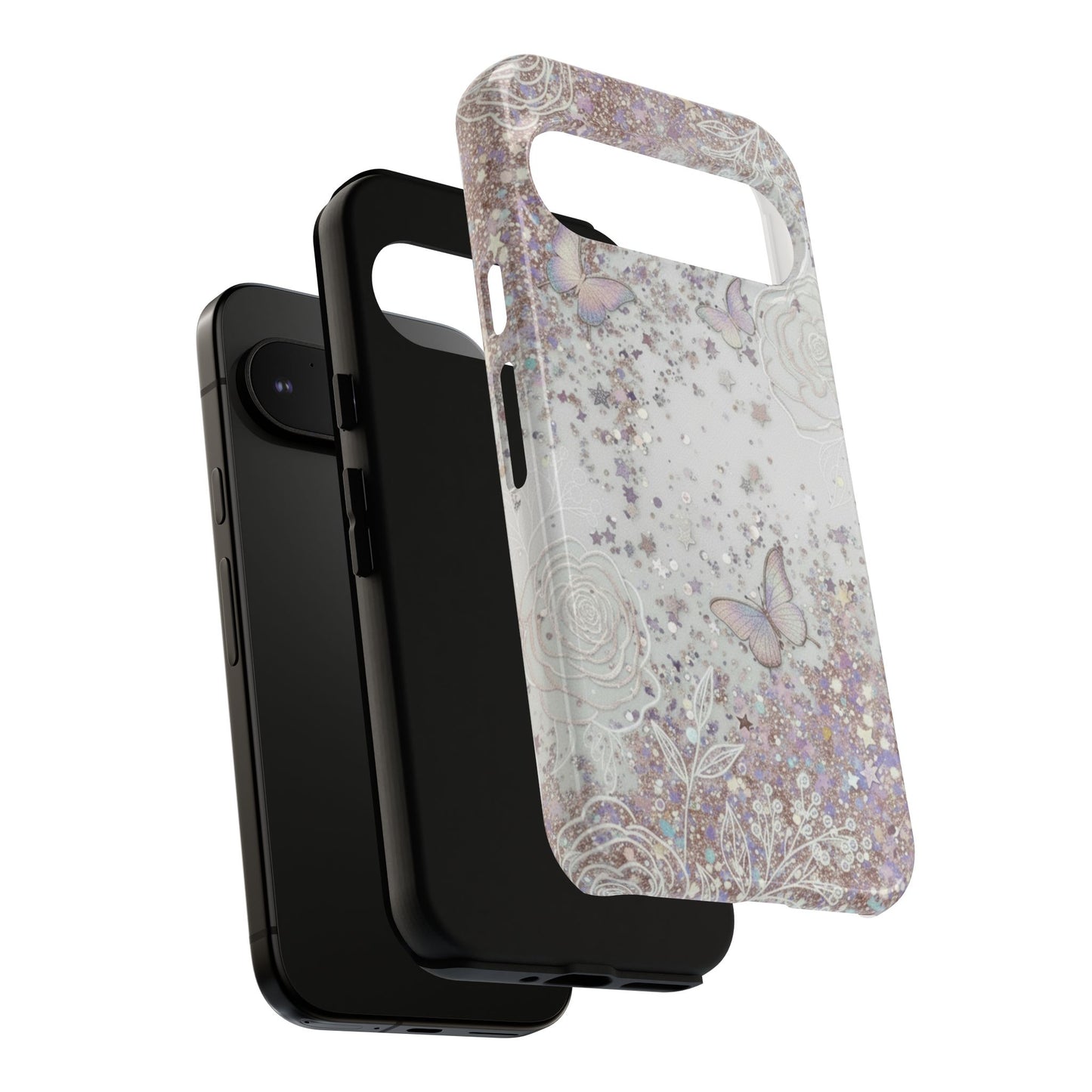 Butterfly Glitter Tough Phone Case — Floral Sparkle Protective Case