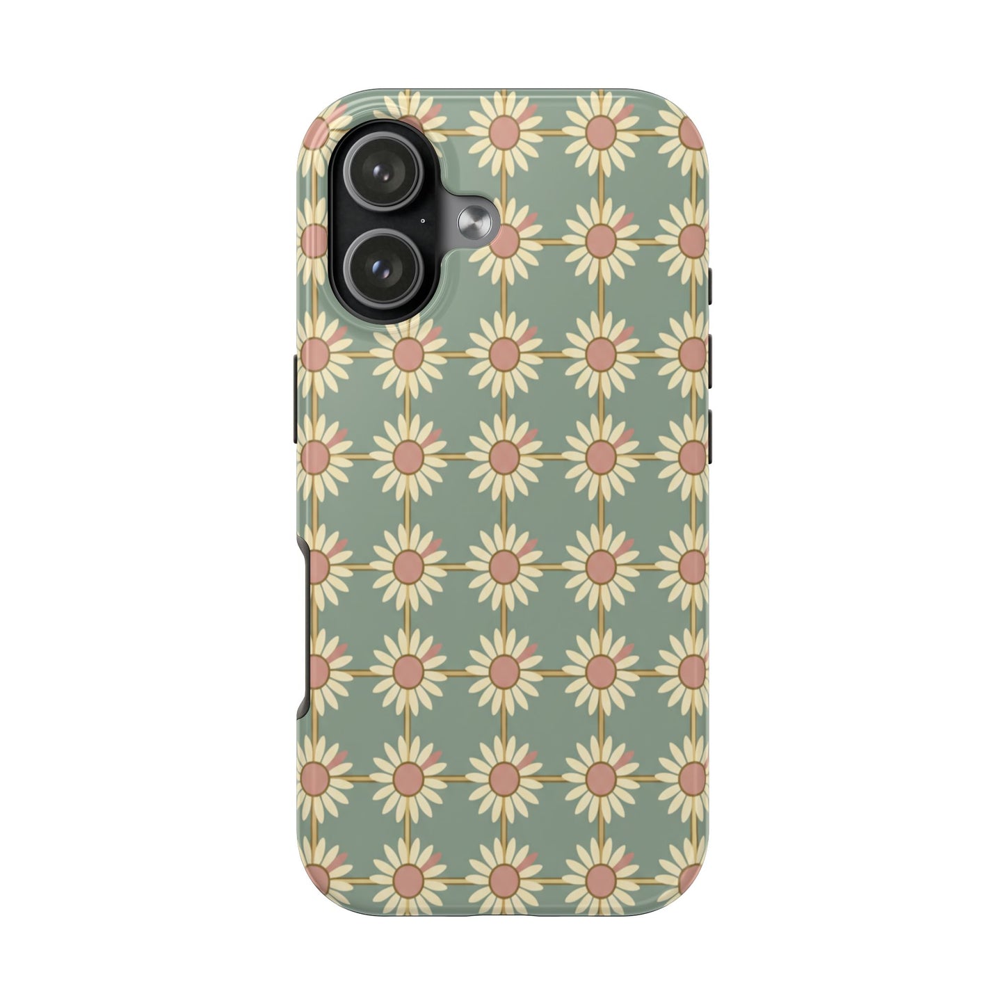 Daisy Pattern Tough Phone Case — Retro Floral Protective Cover