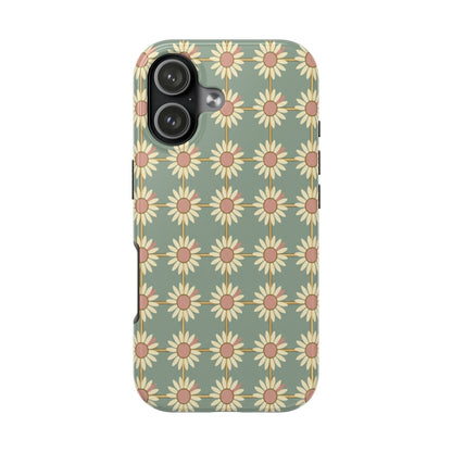 Daisy Pattern Tough Phone Case — Retro Floral Protective Cover