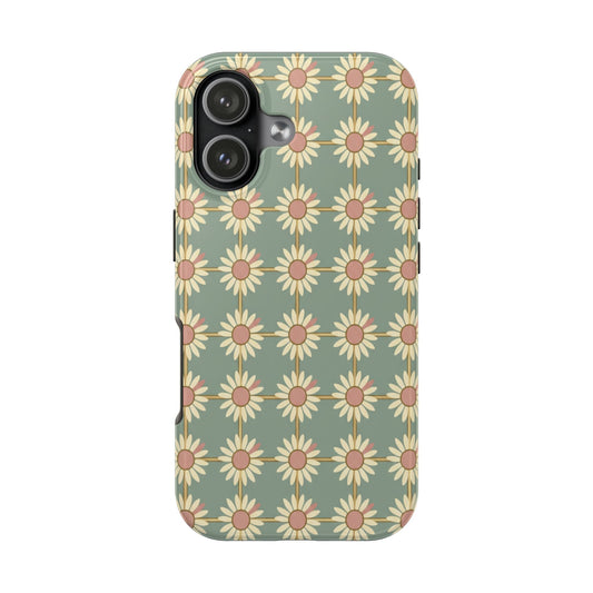 Daisy Pattern Tough Phone Case — Retro Floral Protective Cover