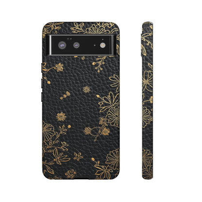 Floral Gold Foil Leather Texture Tough Phone Case
