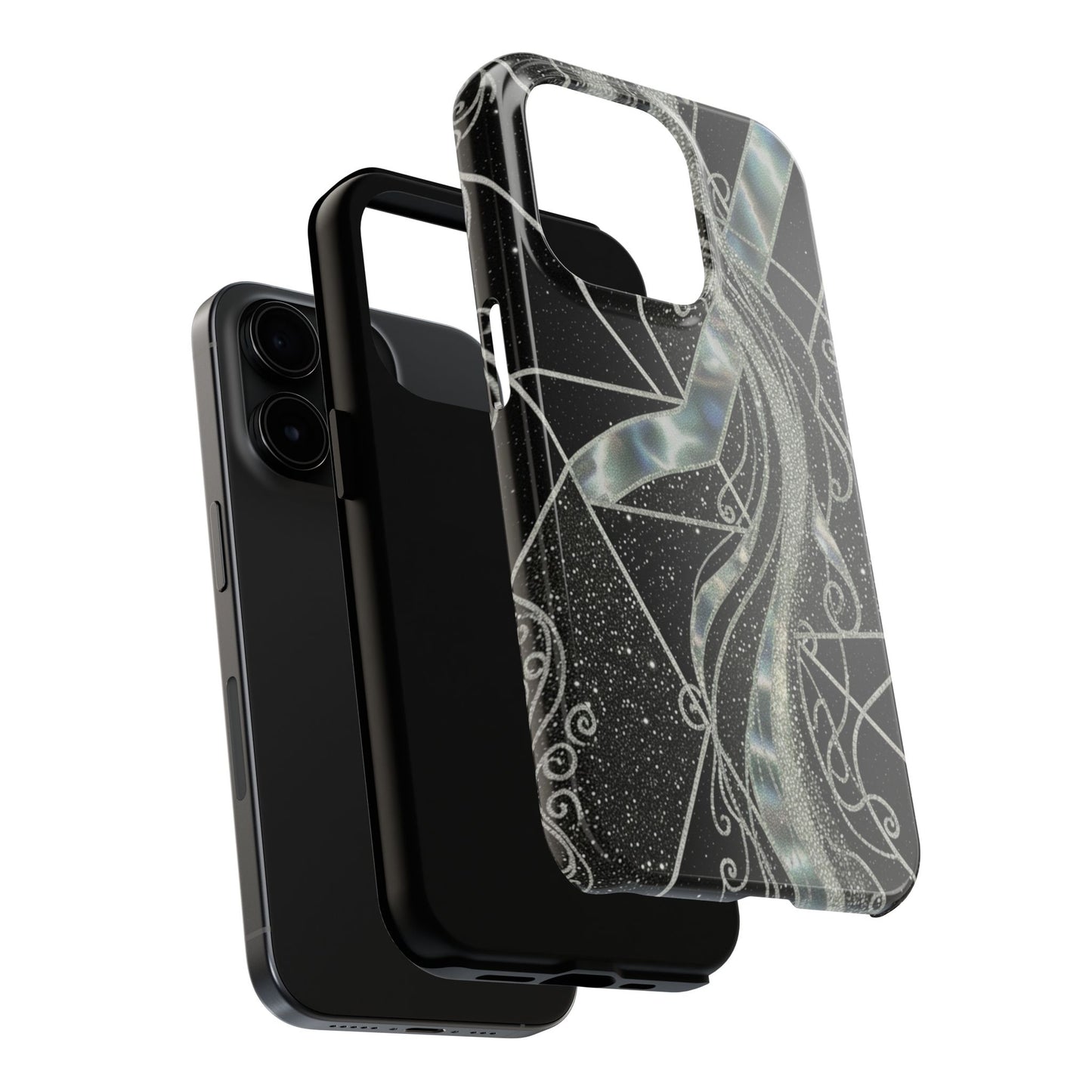 Geometry Tough Phone Case — Iridescent Ribbon on Black Celestial Background