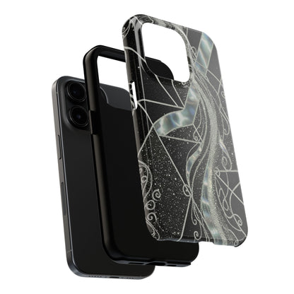 Geometry Tough Phone Case — Iridescent Ribbon on Black Celestial Background