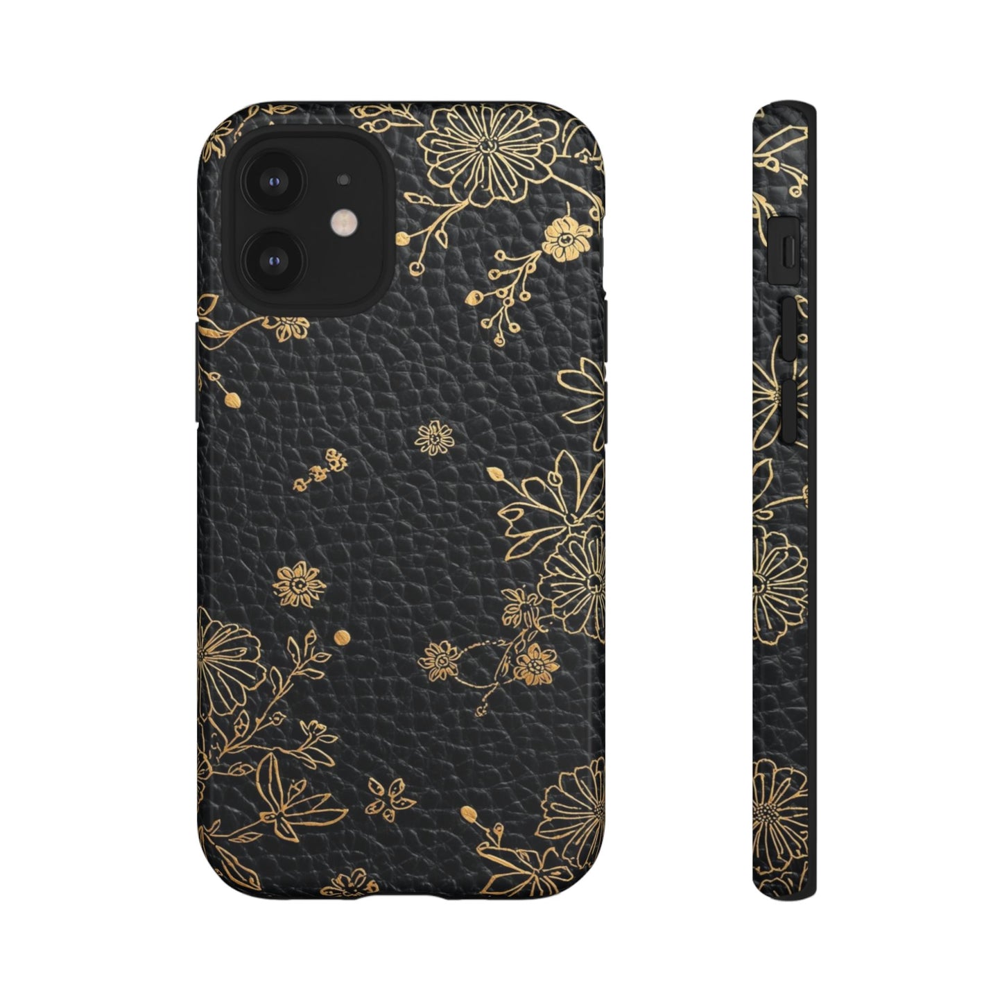 Floral Gold Foil Leather Texture Tough Phone Case