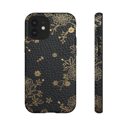 Floral Gold Foil Leather Texture Tough Phone Case