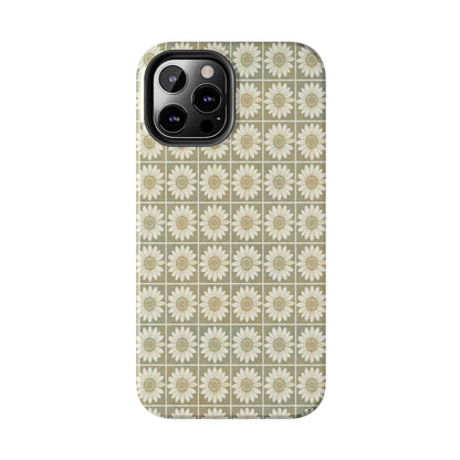 Daisy Tile Tough Phone Case — Retro Floral Protective Phone Cover