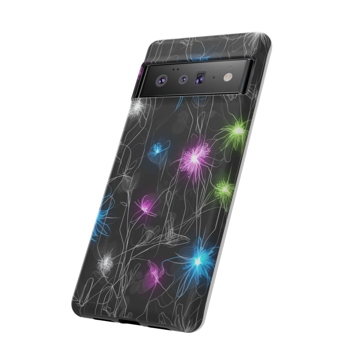 Neon Floral Tough Phone Case — Glow Flower Protective iPhone Cover