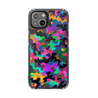 Clear Magnetic Impact Phone Case — Neon Camo Protective Cover
