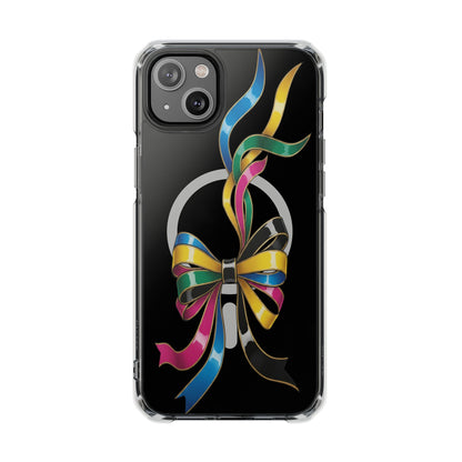 Clear Magnetic Phone Case — Colorful Ribbon Bow Design