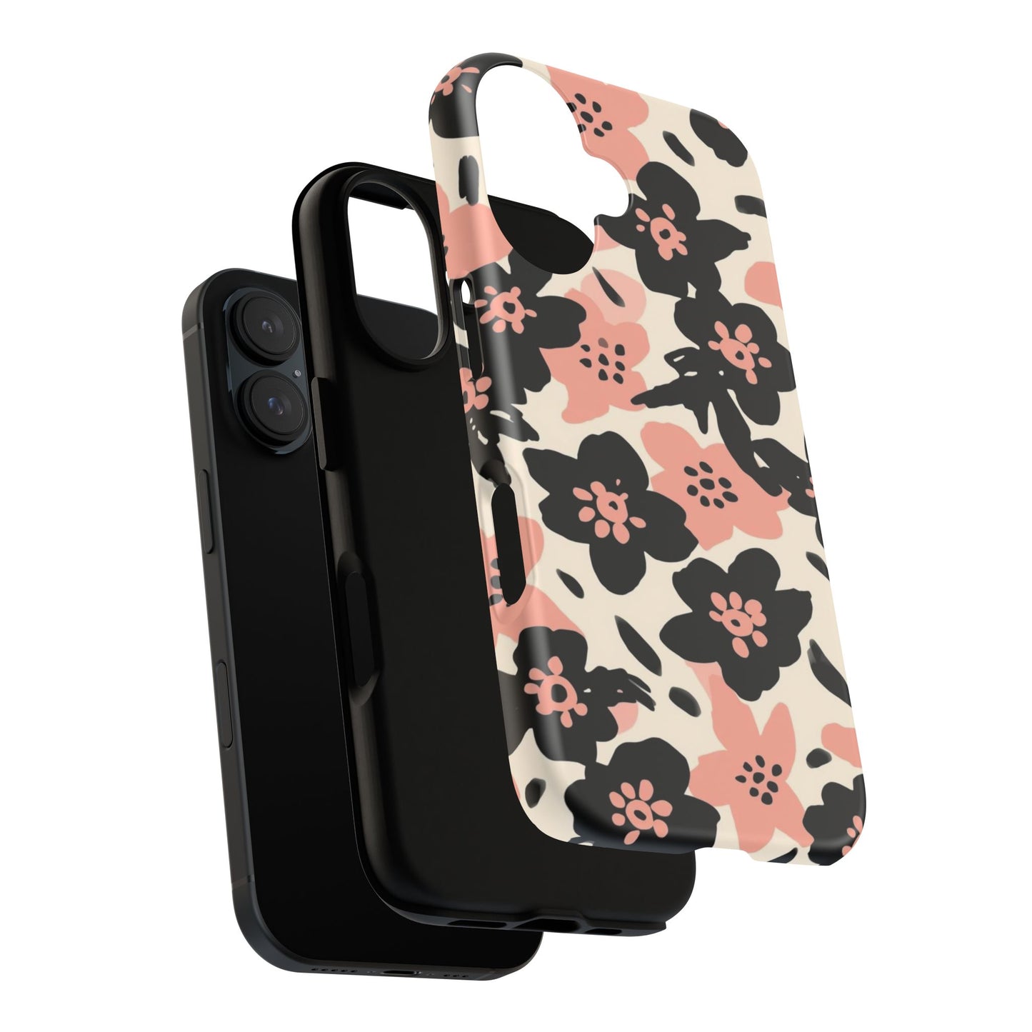Floral Phone Case — Pink & Black Retro Blossom Protective Cover
