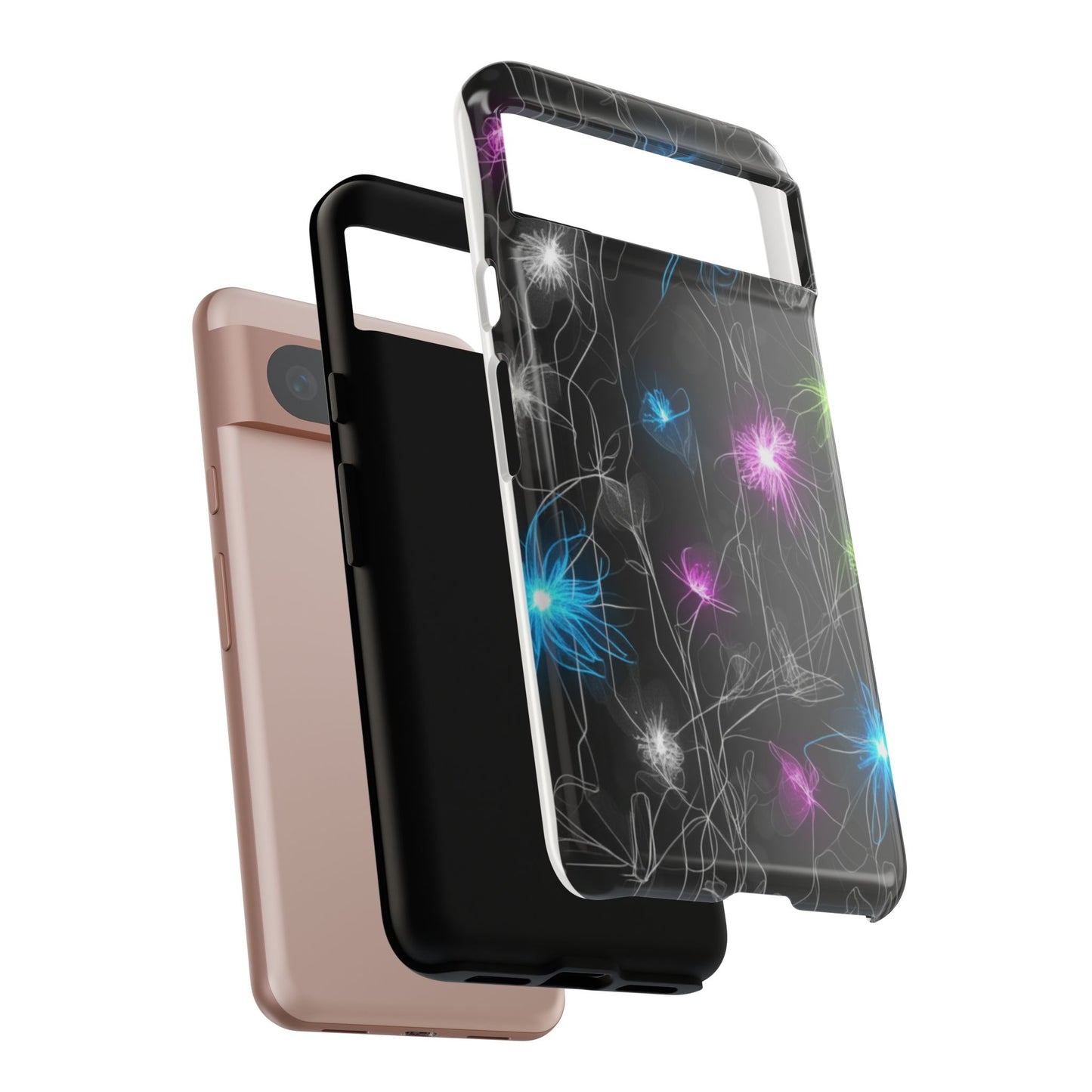 Neon Floral Tough Phone Case — Glow Flower Protective iPhone Cover