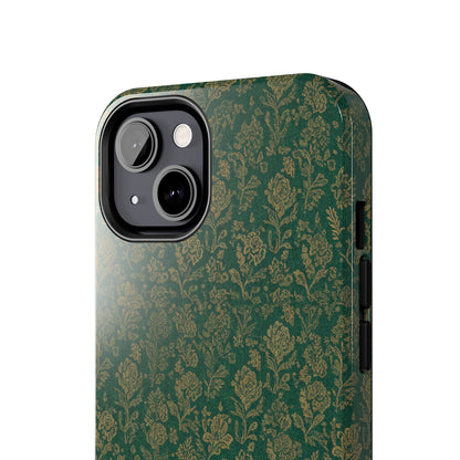 Vintage Floral Tough Phone Case — Green Damask Protective Cover