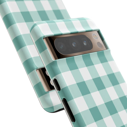Mint Green Buffalo Check Tough Phone Case — Durable Plaid Protective Cover