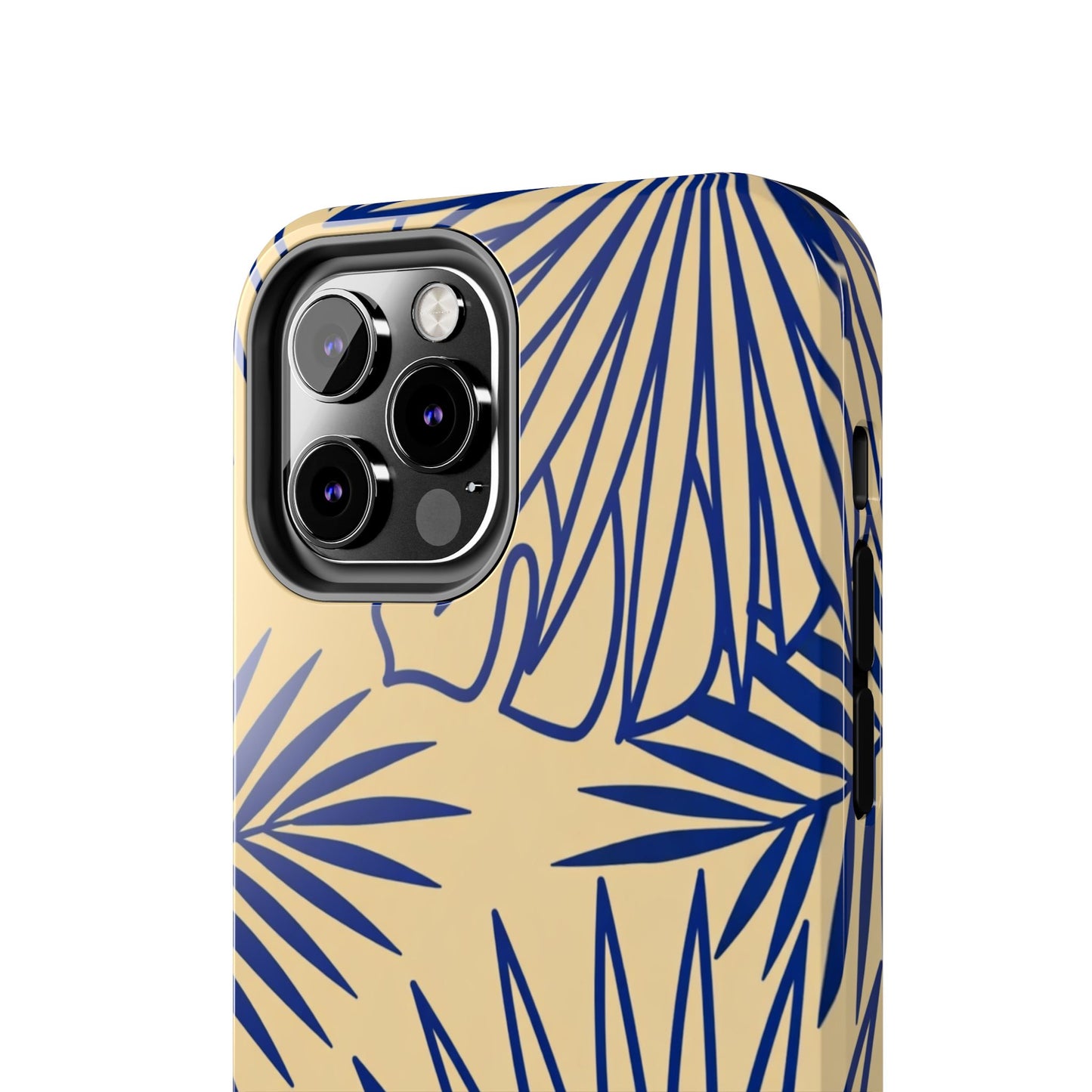 Tropical Palm Pattern Tough Phone Case — Navy Blue Fan Leaves on Sand