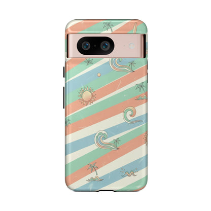 Surf Stripe Tough Phone Case — Retro Beach Waves Pattern