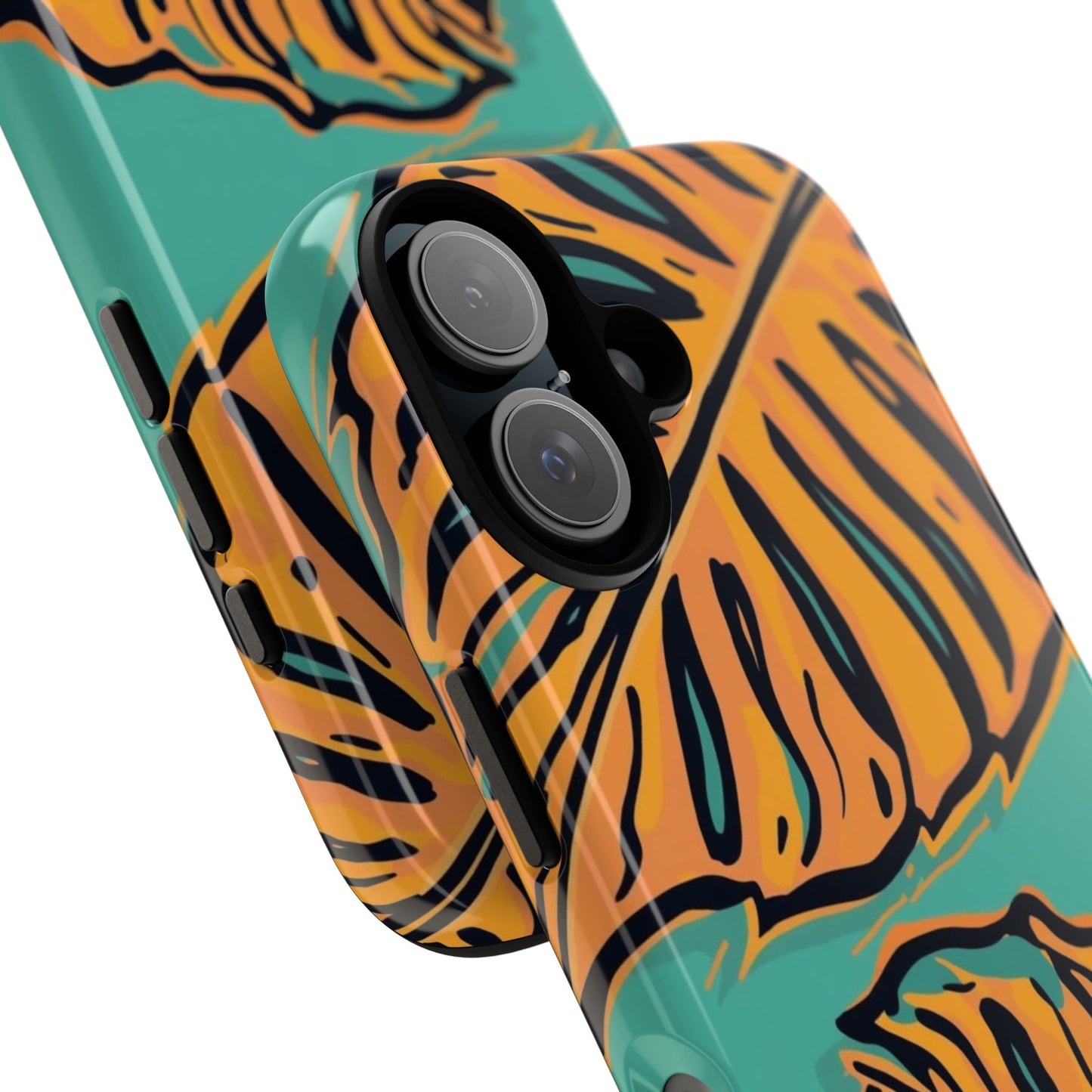 Tropical Leaf Tough Phone Case — Orange Monstera Design on Teal