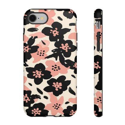 Floral Phone Case — Pink & Black Retro Blossom Protective Cover