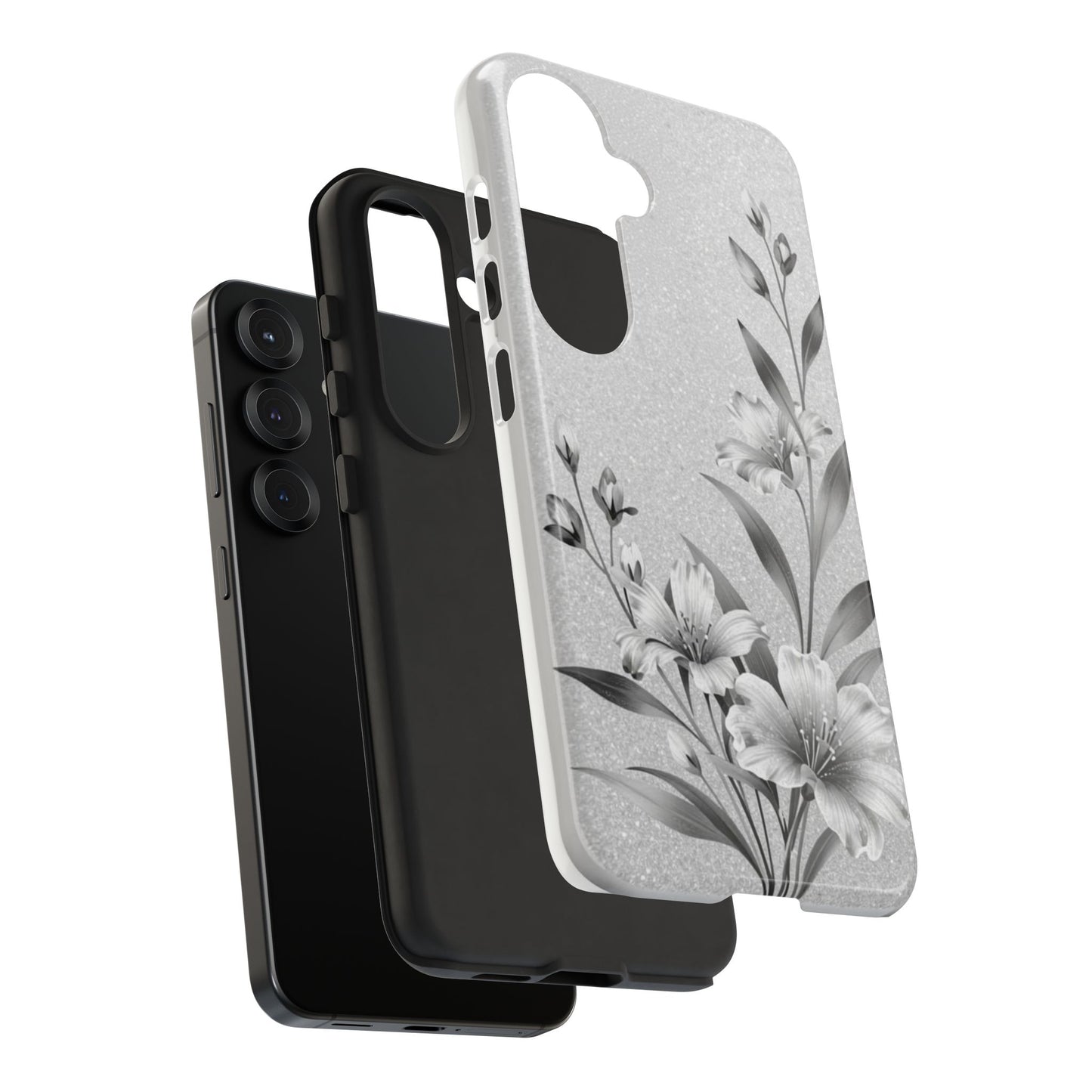 Floral Monochrome Phone Case — Elegant Black & White Lily Design