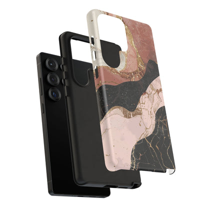 Marbled Rose Gold Phone Case — Abstract Pink & Black Protective Tough Case