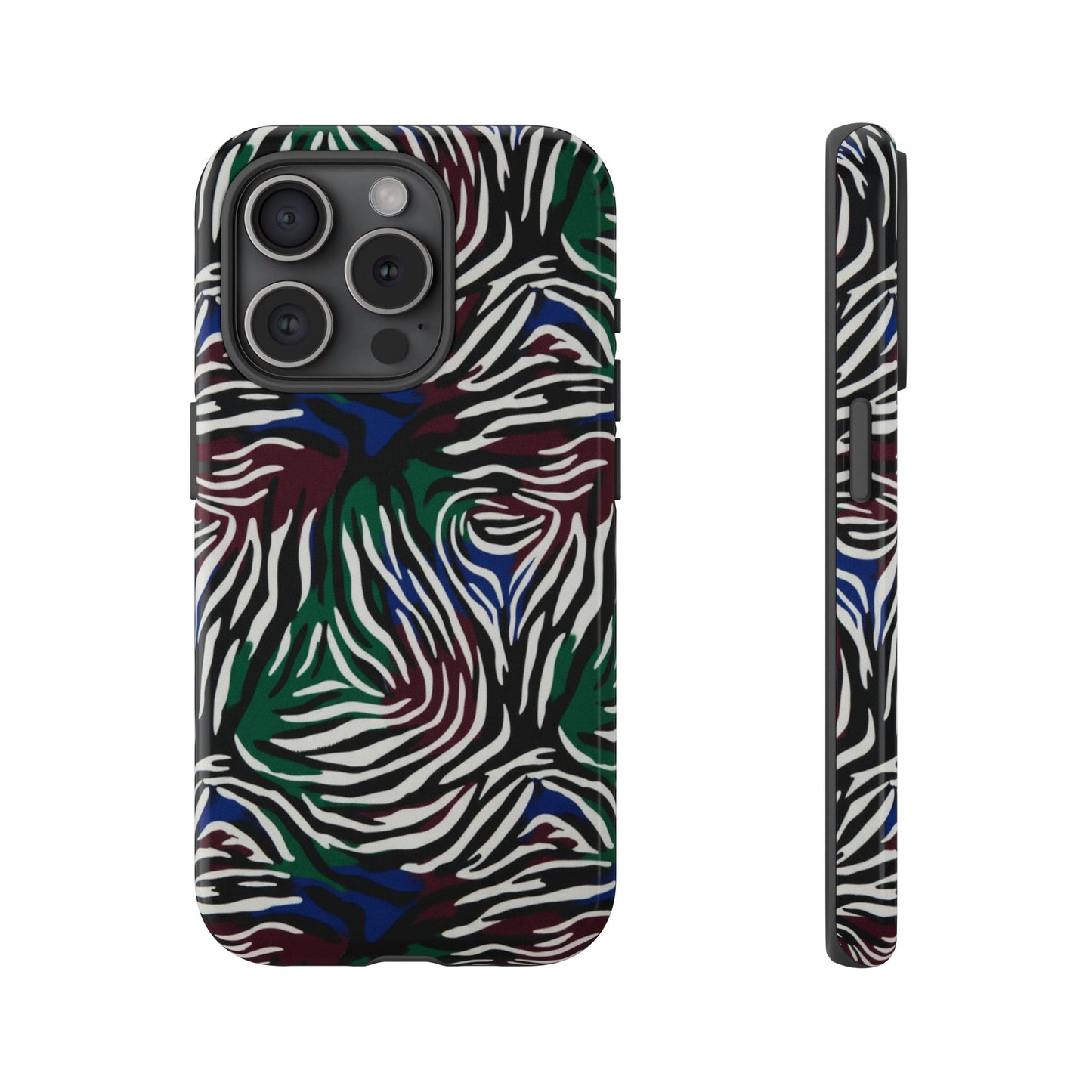 Zebra Camo Tough Phone Case – Green & Blue Animal Print Protective Cover