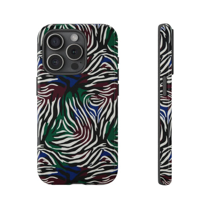 Zebra Camo Tough Phone Case – Green & Blue Animal Print Protective Cover