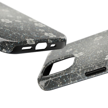 Floral Sparkle Tough Phone Case — Black & Silver Vintage Blossom