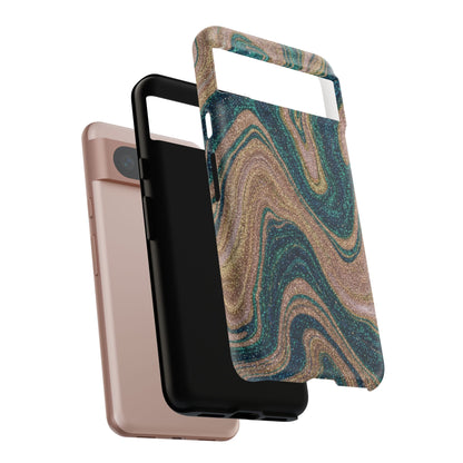 Marbled Teal & Gold Phone Case — Glitter Swirl Tough Case