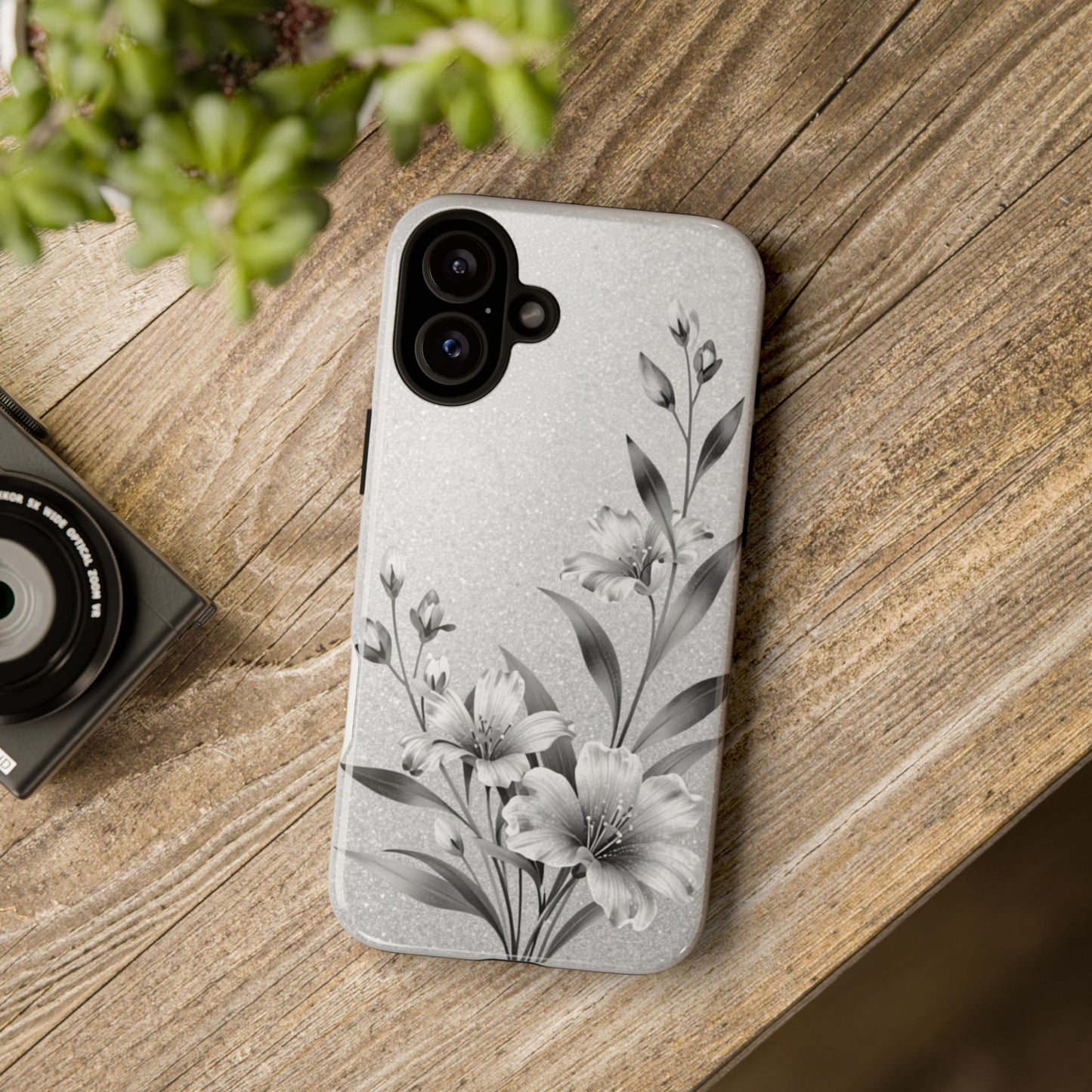 Floral Monochrome Phone Case — Elegant Black & White Lily Design