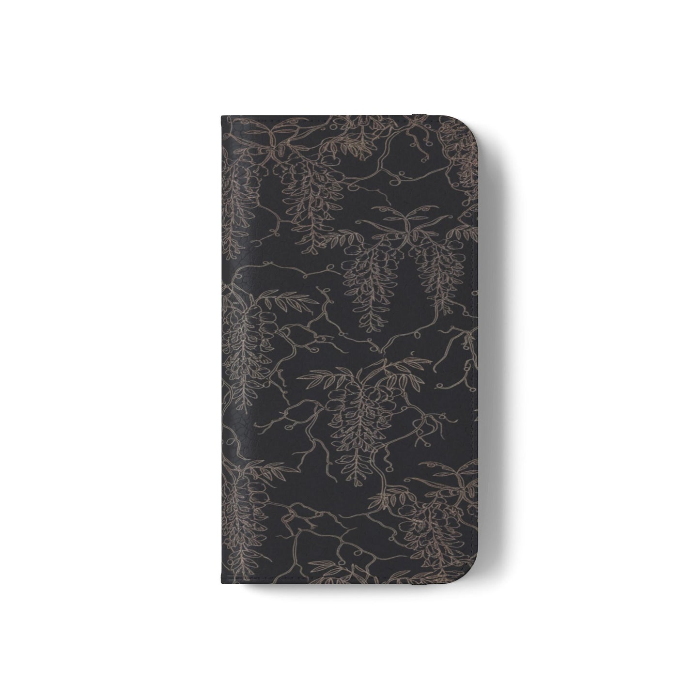 Botanical Noir Flip Phone Case — Dark Floral Wallet Cover with Card Slots