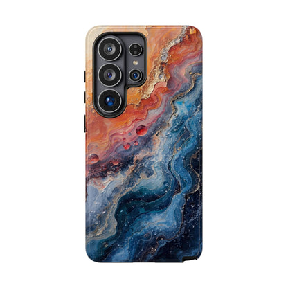 Marbled Galaxy Tough Phone Case — Abstract Blue & Coral Protective Cover
