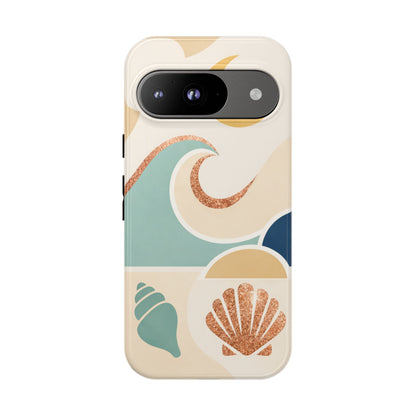Sea Breeze Tough Phone Case — Retro Waves & Shells Design