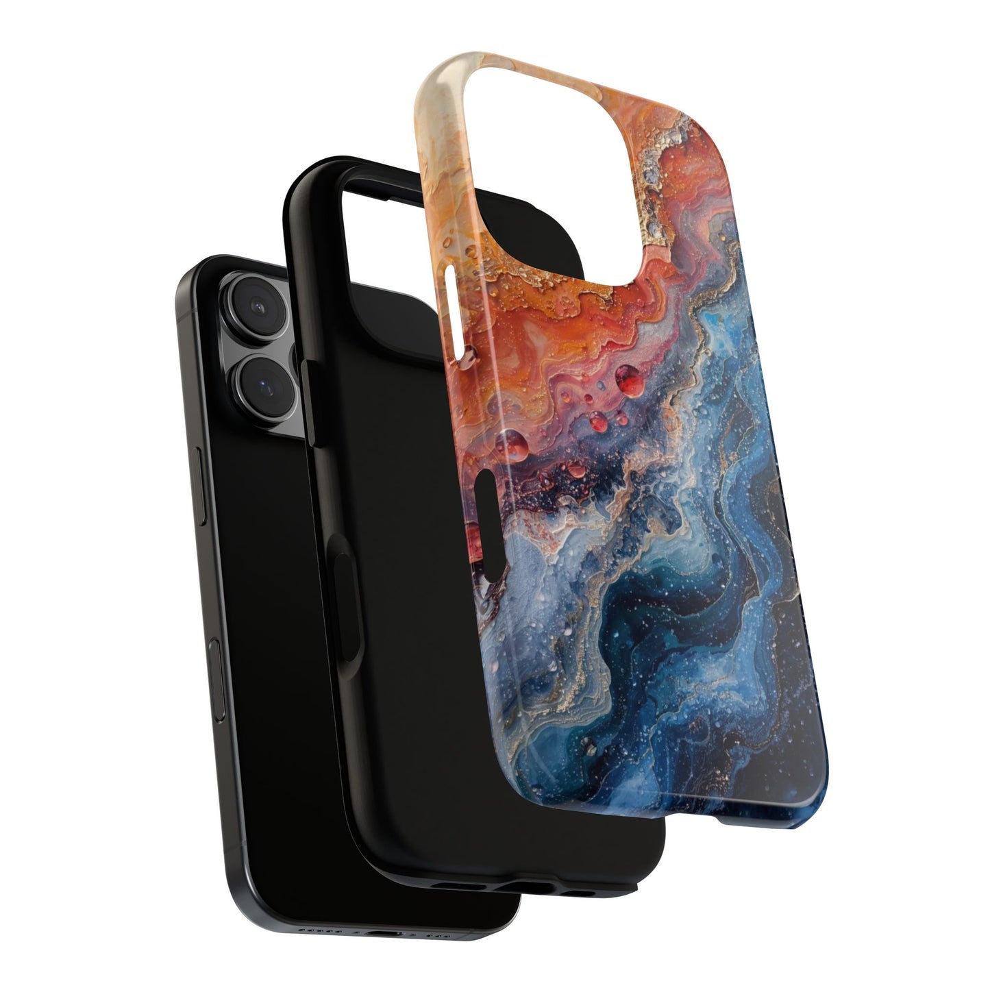 Marbled Galaxy Tough Phone Case — Abstract Blue & Coral Protective Cover