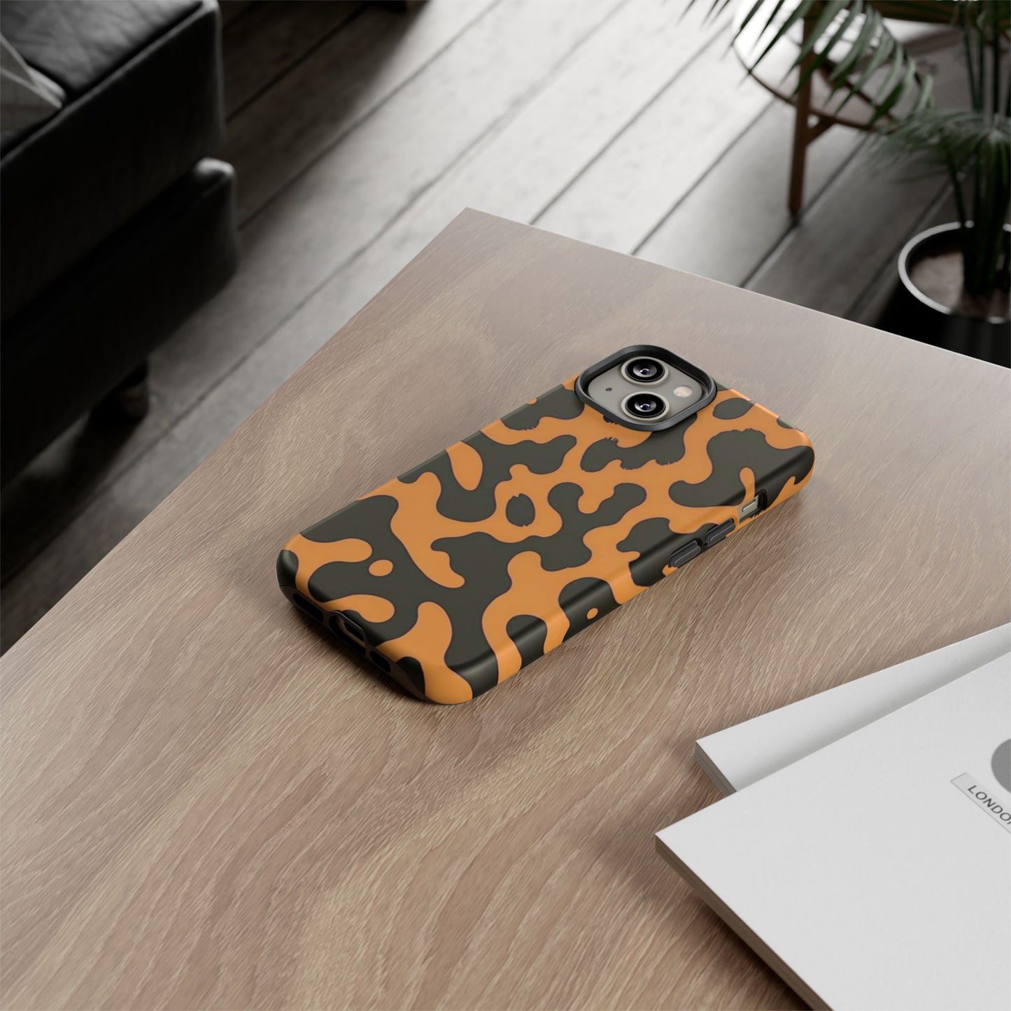 Leopard Print Phone Case — Orange & Black Tough Pattern Protective Cover