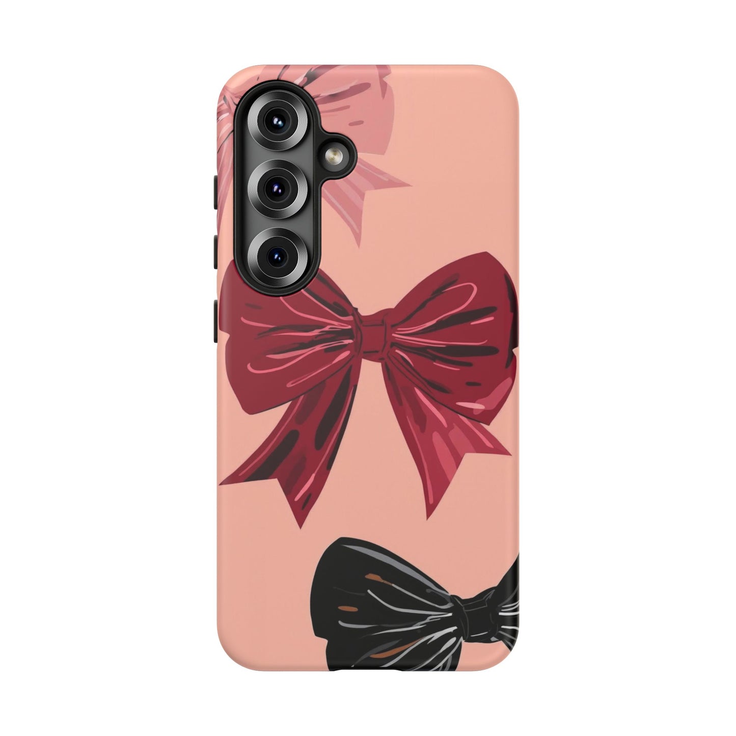 Bow Pattern Tough Phone Case — Pink, Red & Black Decorative Bows
