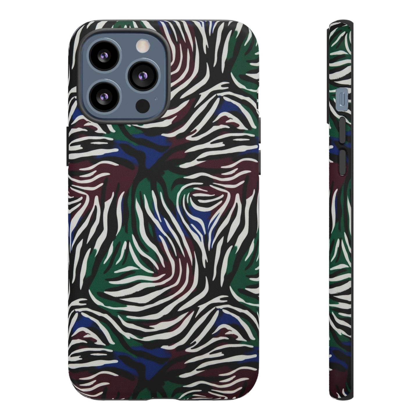 Zebra Camo Tough Phone Case – Green & Blue Animal Print Protective Cover