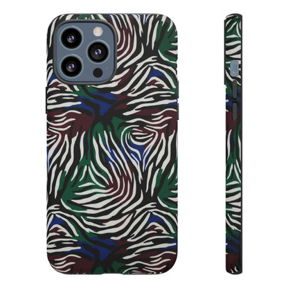Zebra Camo Tough Phone Case – Green & Blue Animal Print Protective Cover