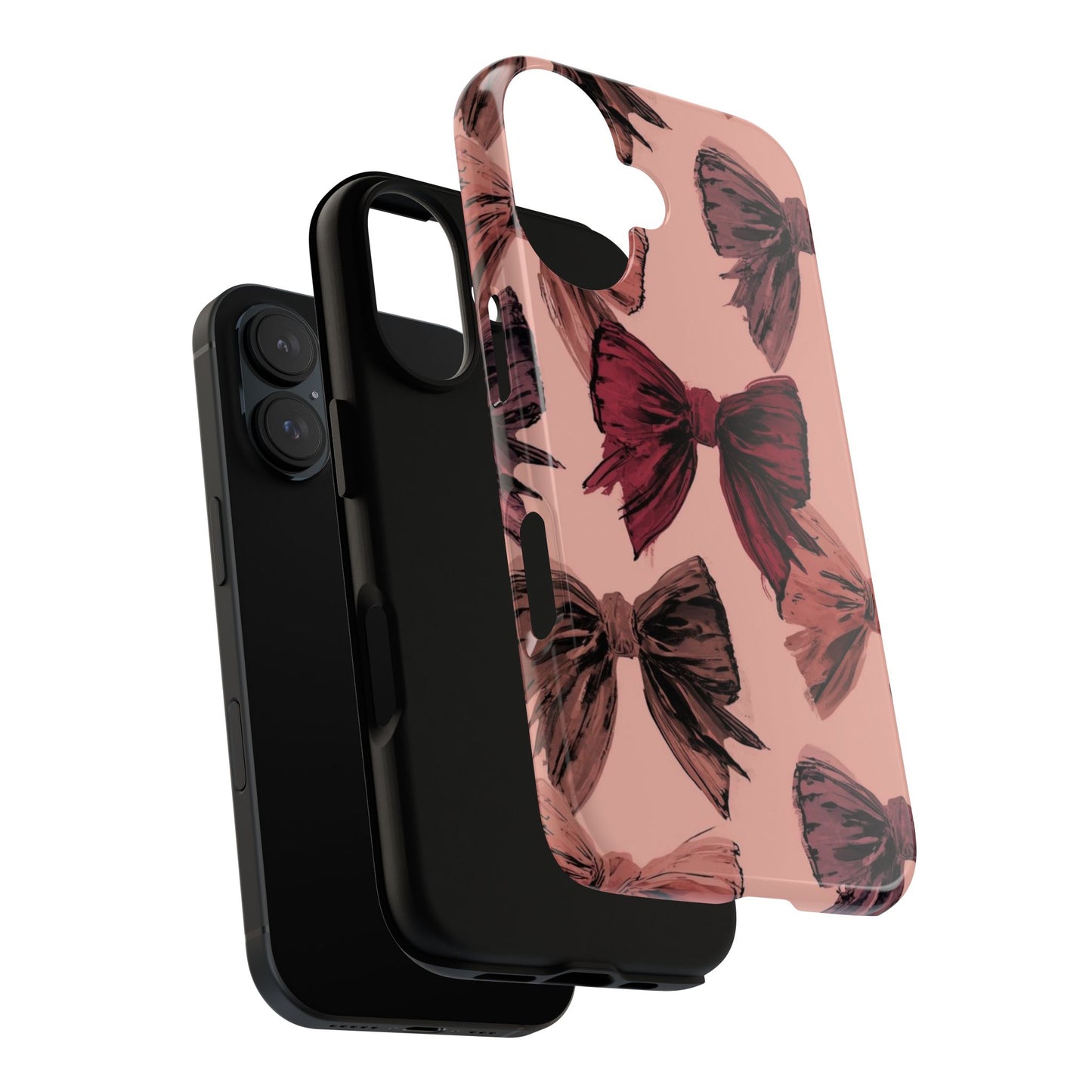 Bow Pattern Tough Phone Case — Pink Watercolor Bows Protective iPhone Cover