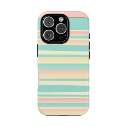 Pastel Striped Tough Phone Case — Mint, Peach & Cream Protective Cover
