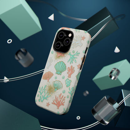 Sea Shells Magnetic Impact Phone Case — Pastel Coral & Teal Beach Design