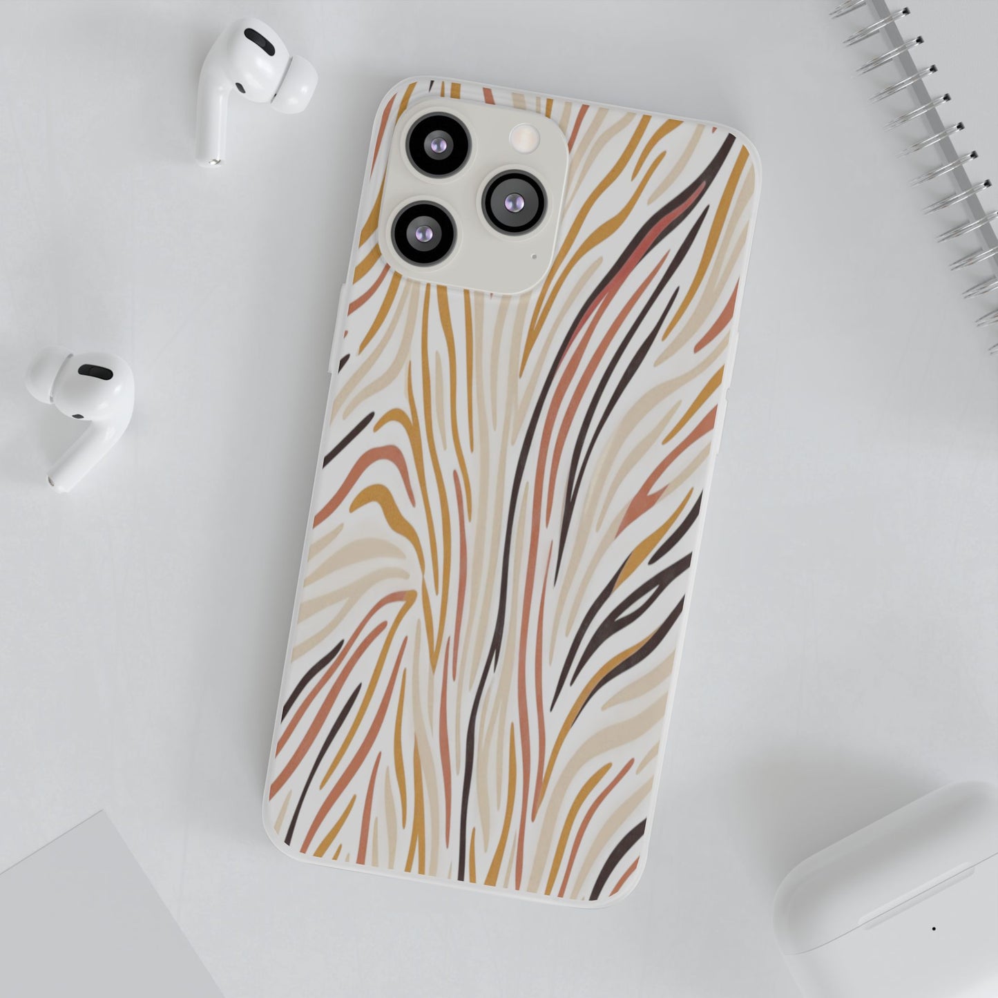 Marbled Neutral Stripe Phone Case — Abstract Beige & Terracotta Flexi Case