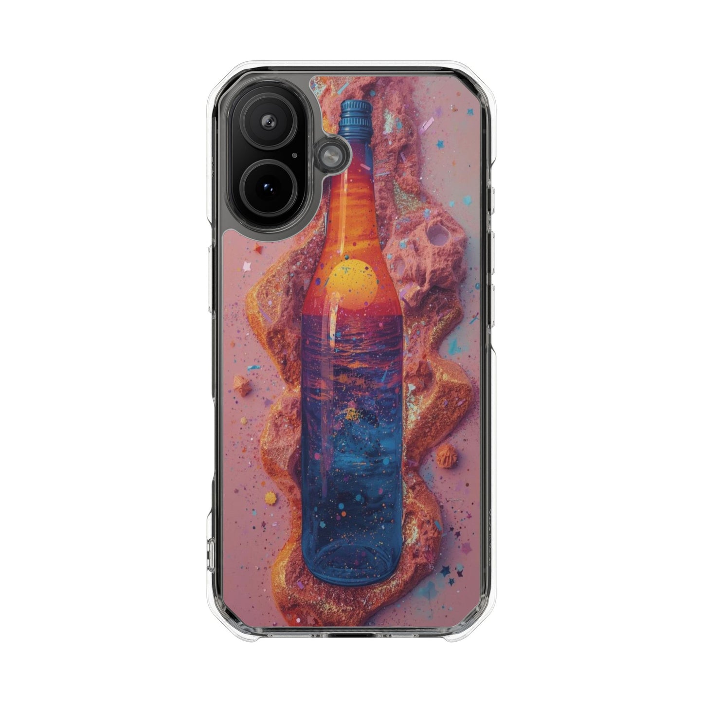 Clear Magnetic Phone Case — Cosmic Bottle Sunset Design