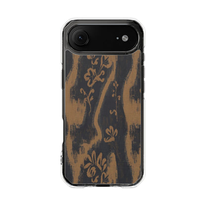 Clear Magnetic Phone Case — Rustic Woodgrain Floral Design