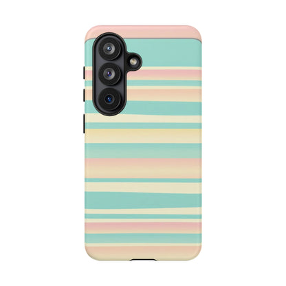 Pastel Striped Tough Phone Case — Mint, Peach & Cream Protective Cover