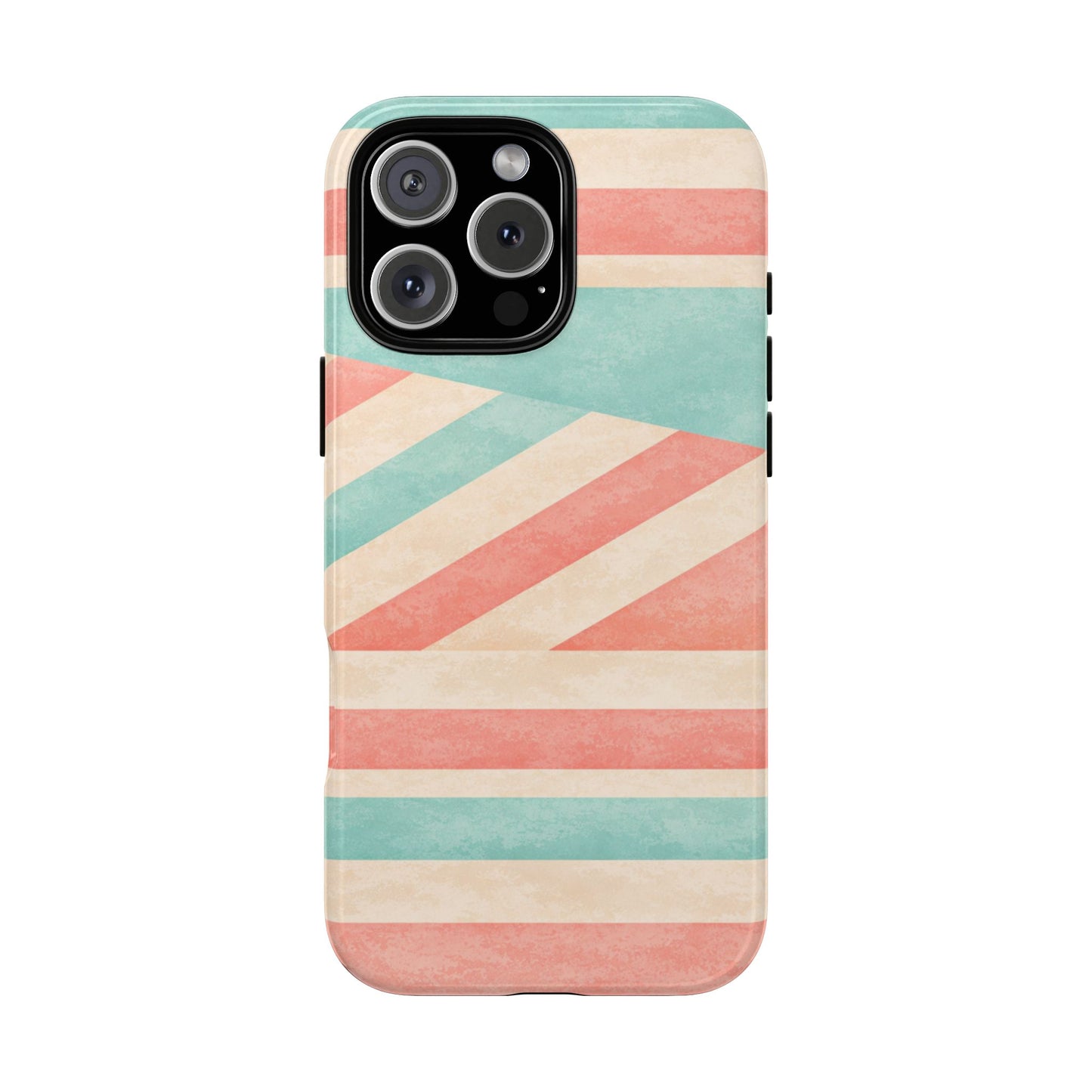 Pastel Stripes Tough Phone Case – Retro Coral & Teal Protective Cover