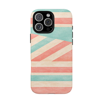 Pastel Stripes Tough Phone Case – Retro Coral & Teal Protective Cover